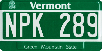VT license plate NPK289