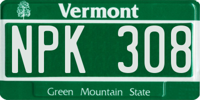 VT license plate NPK308