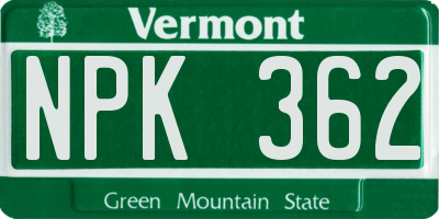 VT license plate NPK362