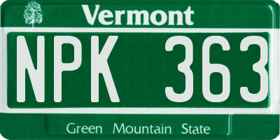 VT license plate NPK363
