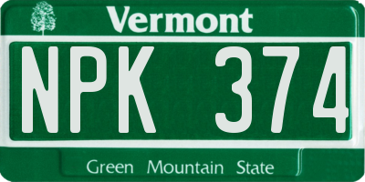 VT license plate NPK374