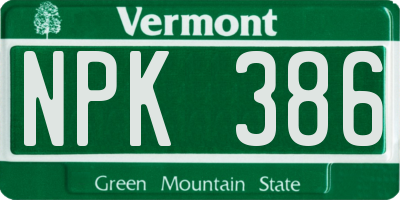 VT license plate NPK386
