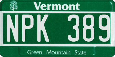 VT license plate NPK389