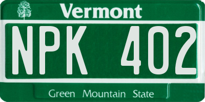 VT license plate NPK402
