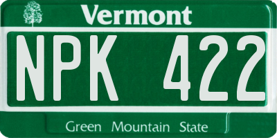 VT license plate NPK422