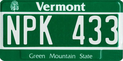 VT license plate NPK433