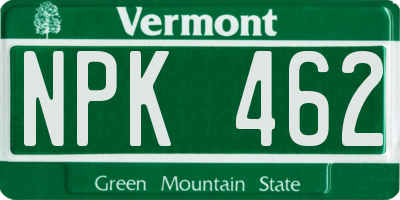 VT license plate NPK462