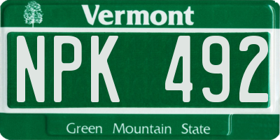 VT license plate NPK492
