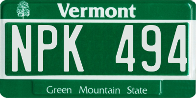 VT license plate NPK494