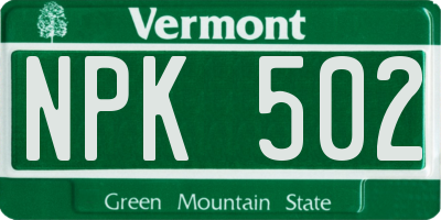 VT license plate NPK502