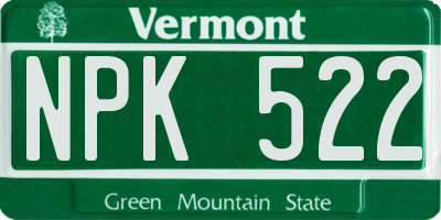 VT license plate NPK522