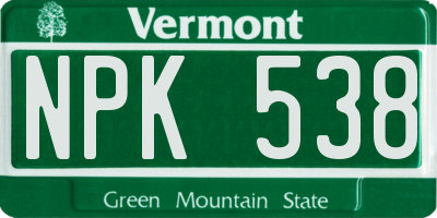 VT license plate NPK538
