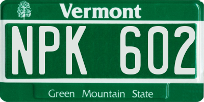VT license plate NPK602