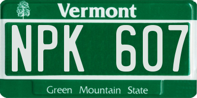 VT license plate NPK607