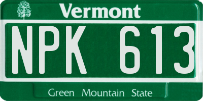 VT license plate NPK613