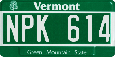 VT license plate NPK614