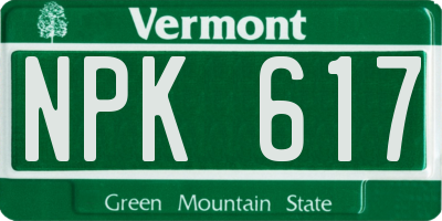 VT license plate NPK617