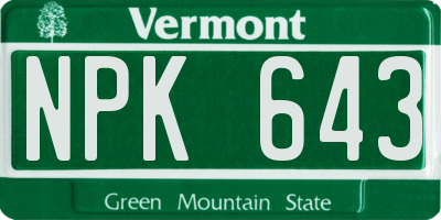 VT license plate NPK643