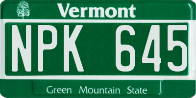 VT license plate NPK645