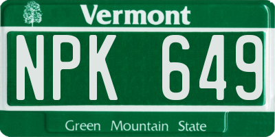 VT license plate NPK649
