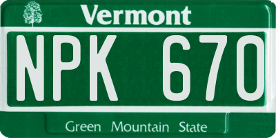 VT license plate NPK670
