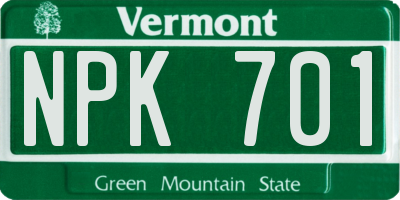 VT license plate NPK701