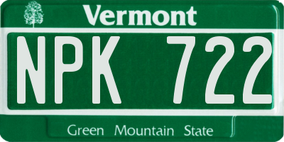 VT license plate NPK722