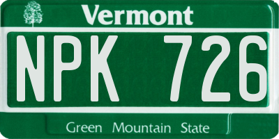 VT license plate NPK726