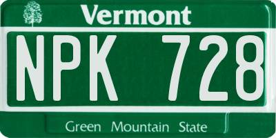 VT license plate NPK728