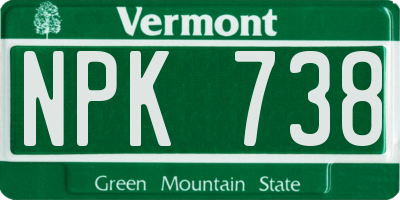 VT license plate NPK738