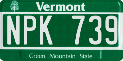 VT license plate NPK739