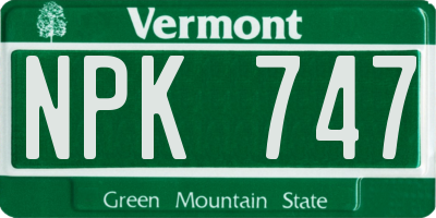 VT license plate NPK747