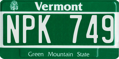 VT license plate NPK749