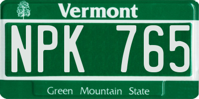 VT license plate NPK765