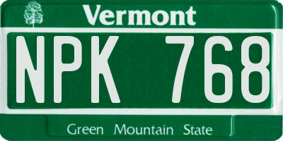 VT license plate NPK768