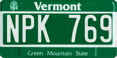 VT license plate NPK769
