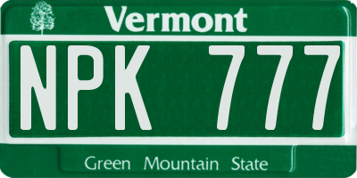 VT license plate NPK777