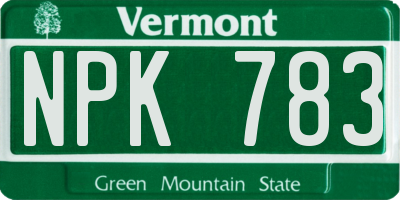VT license plate NPK783