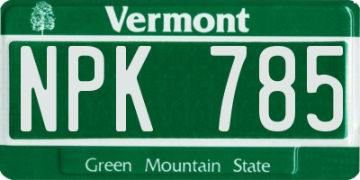 VT license plate NPK785