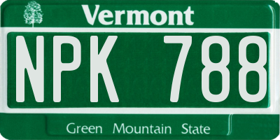 VT license plate NPK788