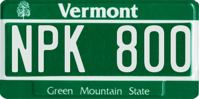 VT license plate NPK800