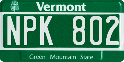 VT license plate NPK802