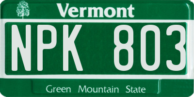 VT license plate NPK803