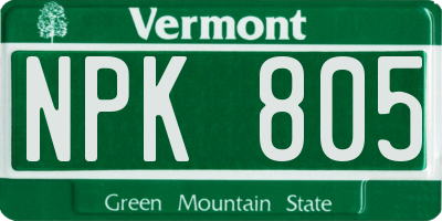 VT license plate NPK805