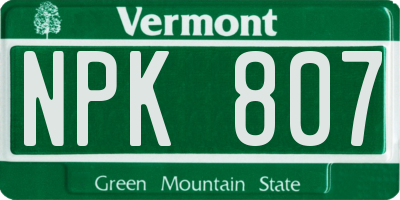 VT license plate NPK807