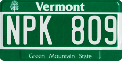 VT license plate NPK809