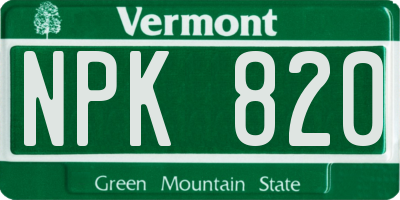 VT license plate NPK820