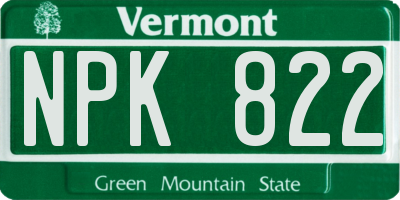 VT license plate NPK822