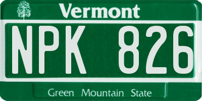 VT license plate NPK826
