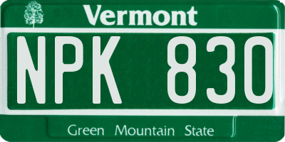 VT license plate NPK830